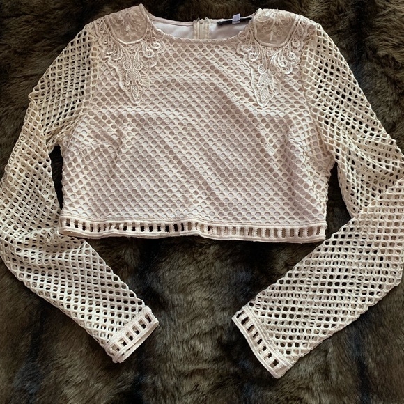 Long sleeve crop top w/shoulder embellishments - Picture 1 of 2